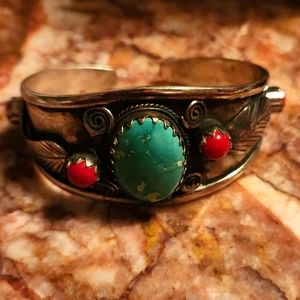 Beautiful turquoise coral cuff bracelet
